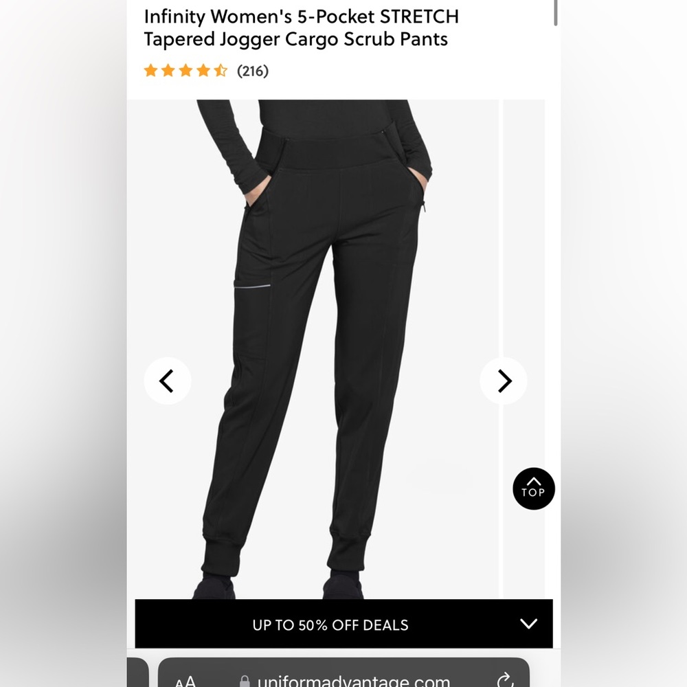 Cherokee Infinity Women's 5-Pocket Jogger Cargo Scrub Pants size XS black